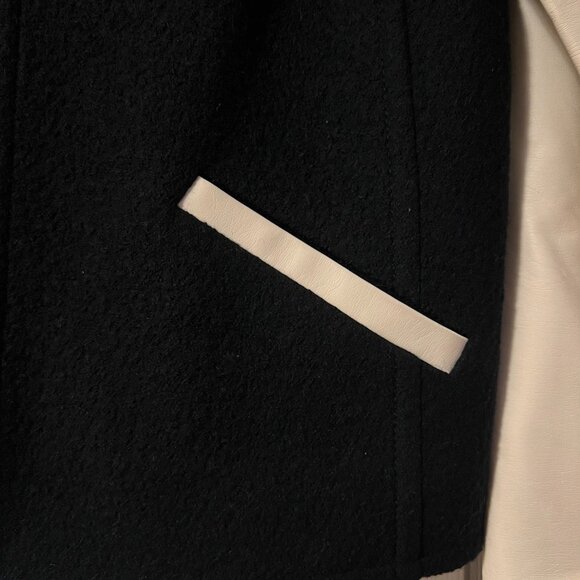 XS Club Monaco Navy blue Wool White Leather Bomber Jacket - Picture 5 of 14